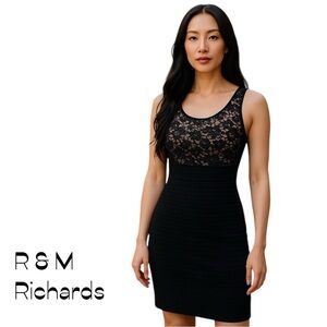 R & M Richards Metallic Black Lace Dress NWOT Size 8